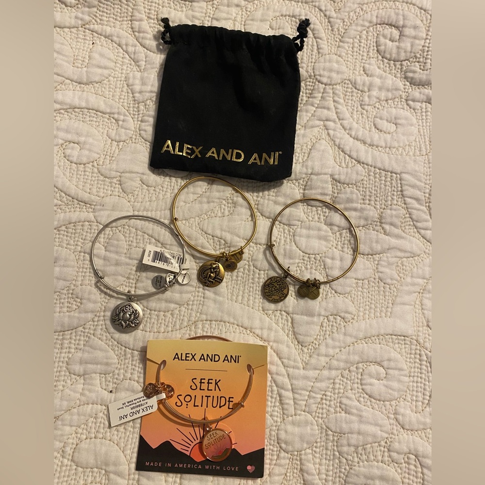Alex and Ani 4 bangles set - (1) Seek Solitude (2) Aquarius (3) Lotus (4) Aunt